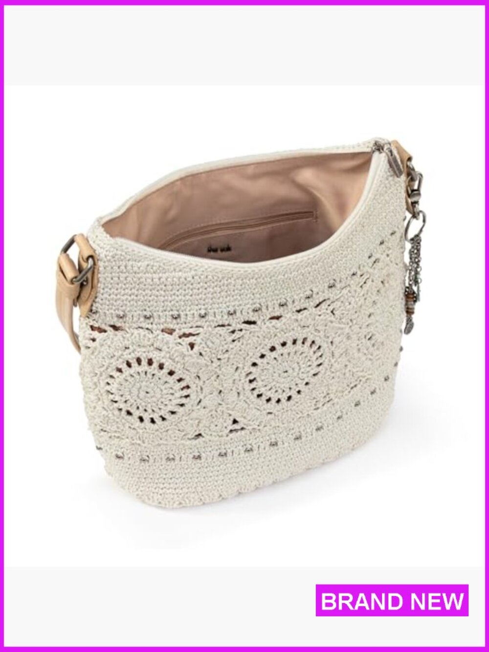 Hand Crochet Hobo Bag Spacious Tote Purse with Zipper Pocket Travel Everyday - Picture 6 of 7